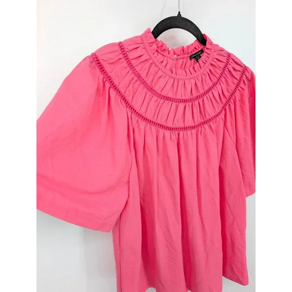 Ann Taylor Blouse Ruffle Top Womens Medium Pink Flutter Sleeve Blouse Girly - Picture 2 of 8
